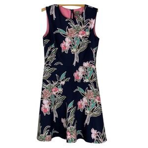 Taylor Navy Floral Fit Flare Dress Size 10 Sleeveless A Line Wedding Guest
